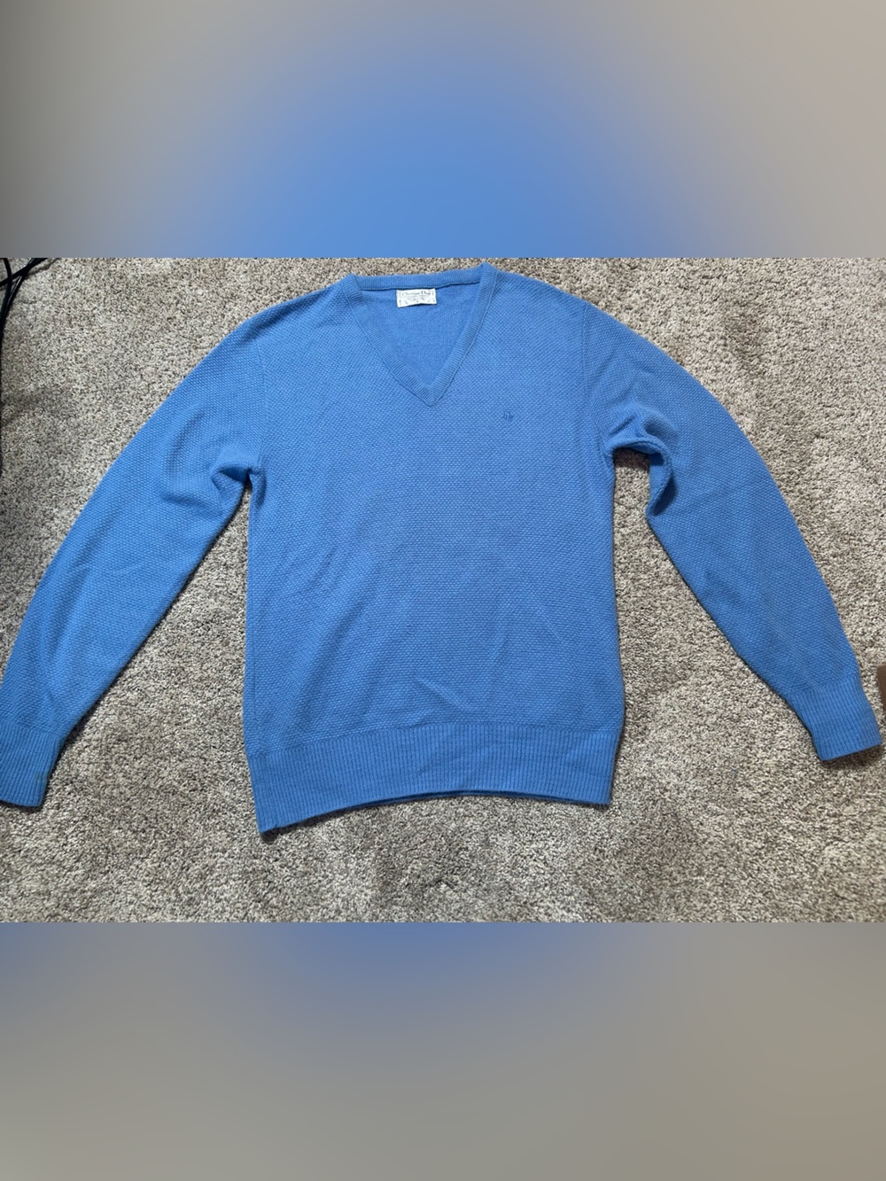 VTG 80s 90s Christian Dior Blue Textured Knit Pullover Sweater Men's Large